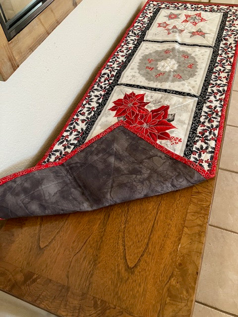 Christmas Table Runner Silver Black & Red